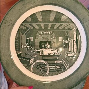 Vintage Green and White Decorative Plate